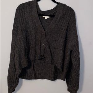 American Eagle Cropped Button Up Gray Sweater